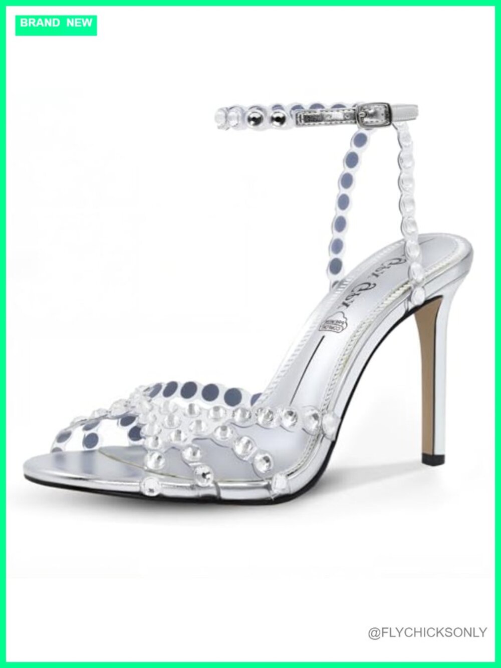 Rhinestone Sandals Women High Clear Strappy Buckle Stiletto Heels Round Toe
